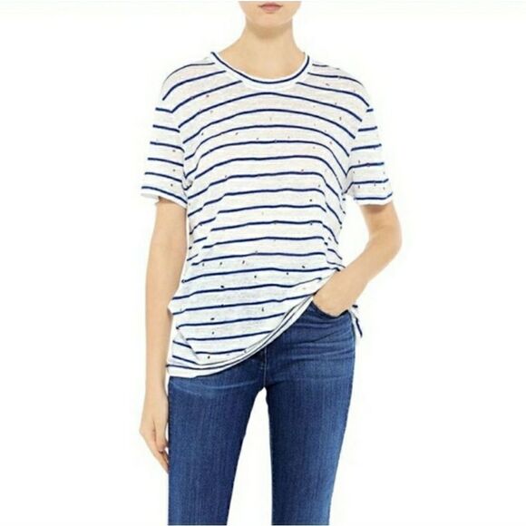 IRO Mina 100% Linen Distressed Short Sleeve Top - Picture 1 of 11